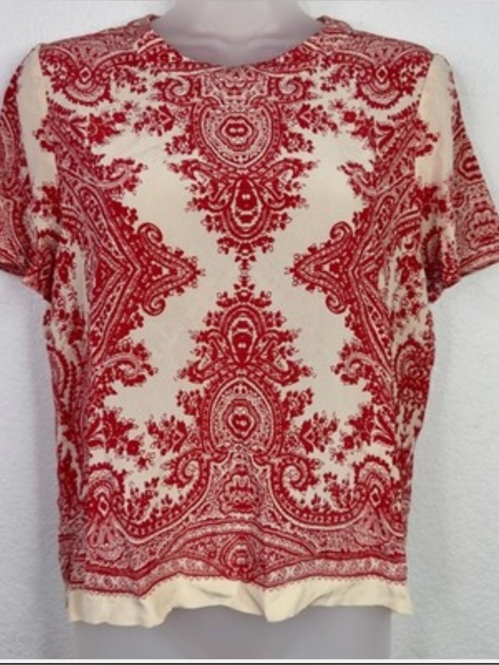 Madewell Silk Cream Top with Red Paisley Print